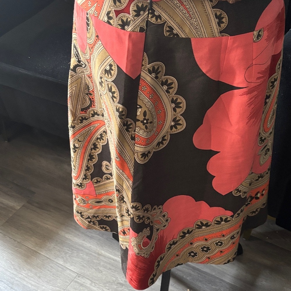 Paisley Print Women's Skirt - Coral and Brown - Picture 3 of 3